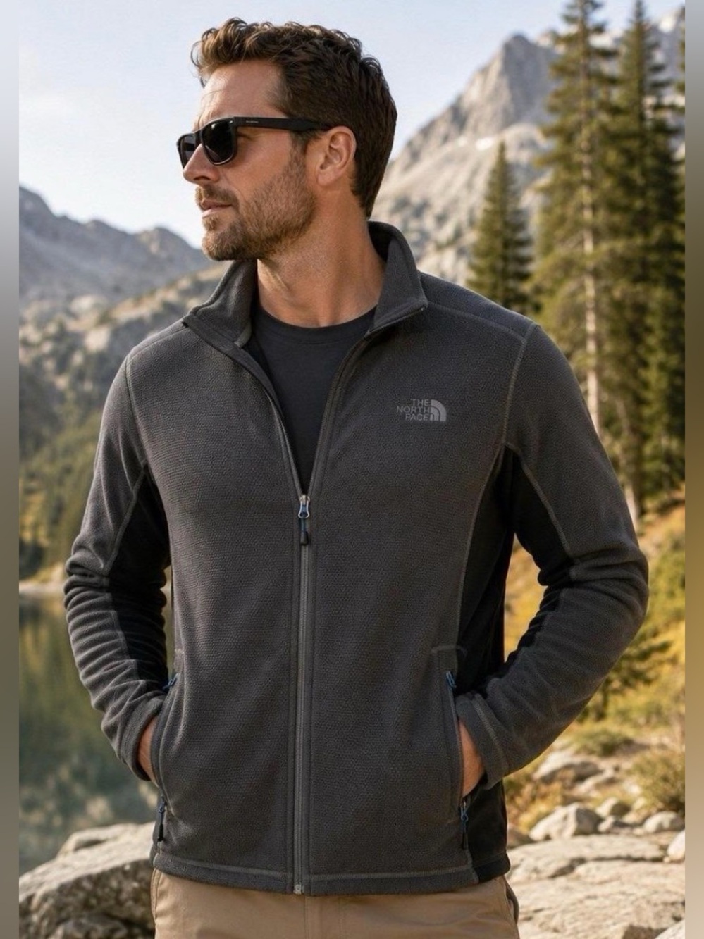 The North Face full-zip grid fleece jacket (Grey)